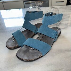 Naot Larissa Sandals-Blue Suede Nubuck Leather-Flat-Ankle Strap-SZ 40 (US 9)